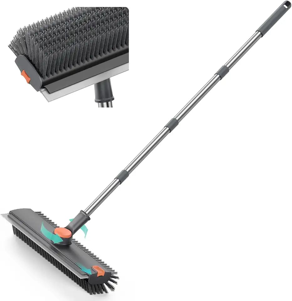 Alyvisun 3 in 1 Bodenbürste, V-Borsten Bodenschrubber, Schrubberbürste mit Silikon Abzieher, Verstellbarem Griff und 360° Drehkopf für Terrasse Bad Fliesen