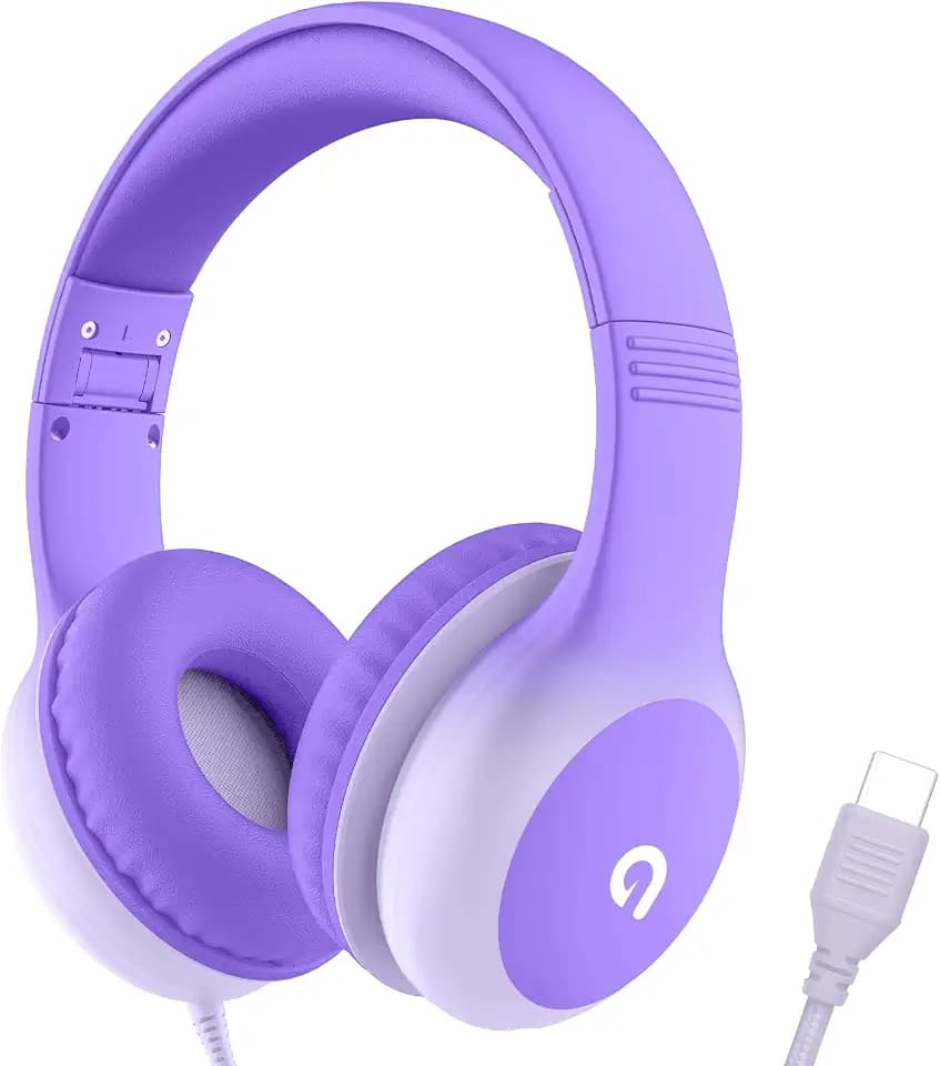ADOOPE Wired Kids Headphones with USB C Plug, 85dB Safe Volume, Adjustable Headband, Tangle-Free Cord Headphones for School, Tablet, Travel (Lavender Purple, Without Microphone)