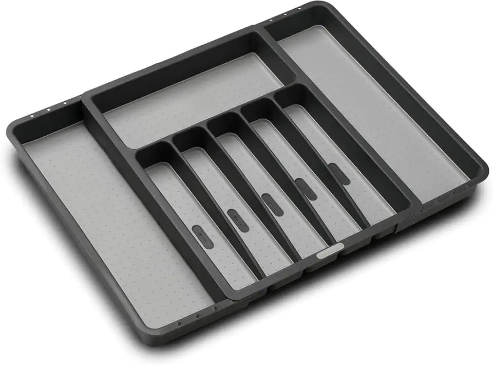 madesmart Classic Expandable Compartment Silverware Tray, Granite