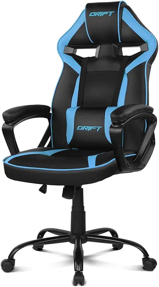 DRIFT GAMING Stuhl DR50 -DR50BL- Gaming Stuhl, professionell, höhenverstellbar, Wippsitz, gepolsterte Armlehnen, Kunstleder, 67 x 122-131 x 67 cm schwarz/blau