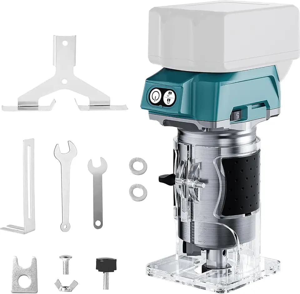 Akku Kantenfräse für Makita 18V Akku, 5 Geschwindigkeiten,800W 30000RPM, Akku Oberfräse Trimmer Einhandfräse für 6/6.35mm Spannzange,Holzbearbeitung (No Akku)