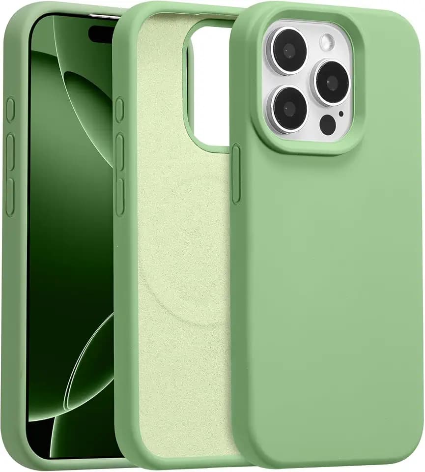 Magnetische Liquid Silikon Hülle für iPhone 15 Pro, Matcha Grün