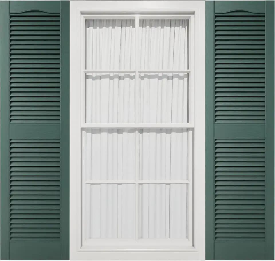 Mid-America 00011443028 Standard Size Cathedral Top Center Mullion, Open Louver Vinyl Shutter, w/Installation Shutter-Lok's & Matching Screws (Per Pair), 028, 14 1/2"W x 43"H, Forest Green