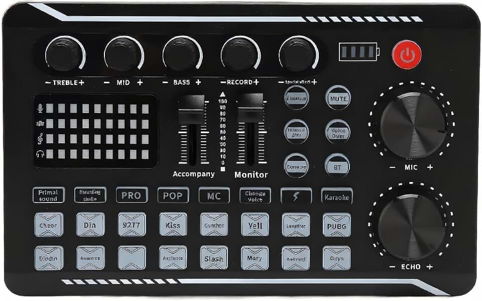Sound Mixer Board, F998 Englische Version Professionelle Externe Soundkarte, Sound Effects Board Sound Mixer Voice Change Sound Card, mit Mehreren Soundeffekten, für Podcast