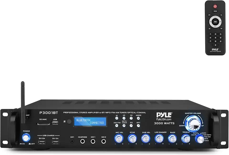 Pyle 3000W Multi-Channel Rack Mount Power Amplifier Receiver