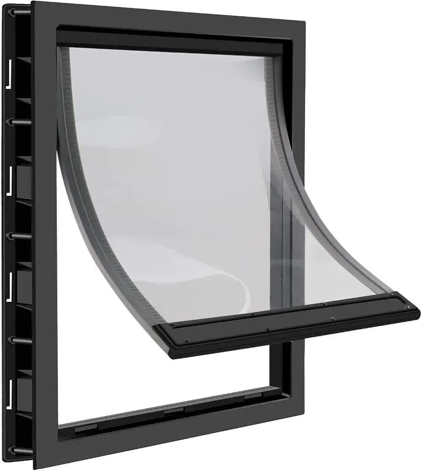 CEESC X-Large Dog Door, Magnetic Flap & Closing Panel, Black, Up to 85 lbs