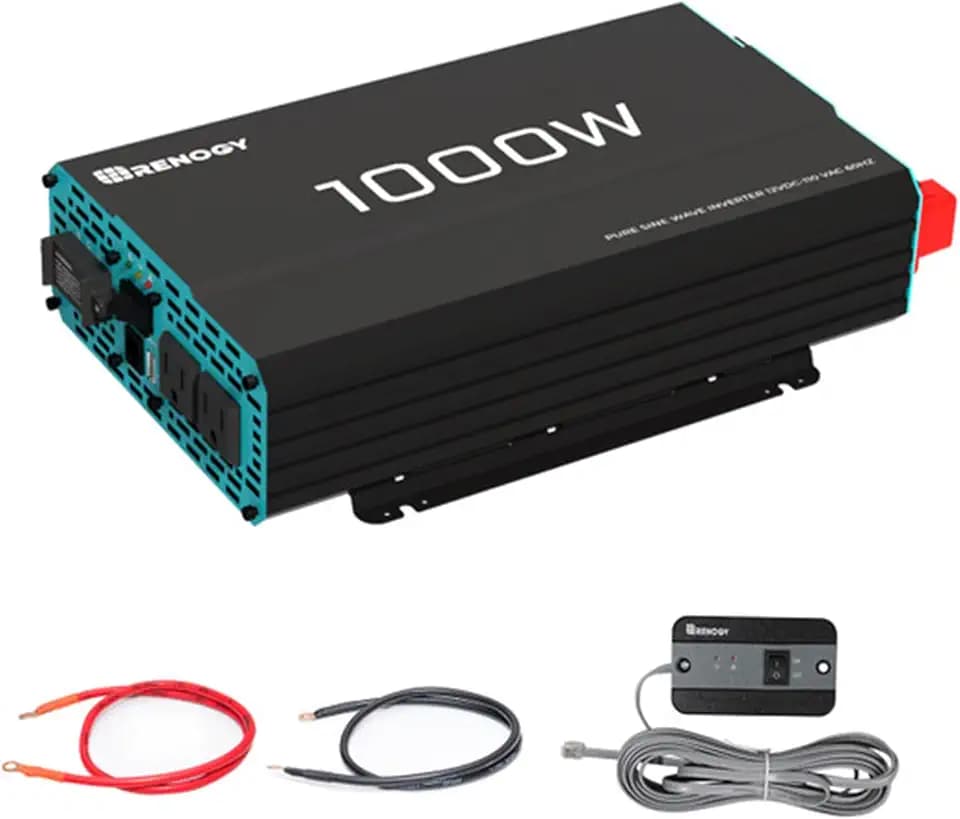Renogy Inverter P2 1000W Pure Sine Wave Inverter 12V DC to 120V AC, Off-Grid Solar Power Converter for Home, RV, Truck, with Built-in 5V/2.1A USB Port, AC Hardwire Port, Remote Controller