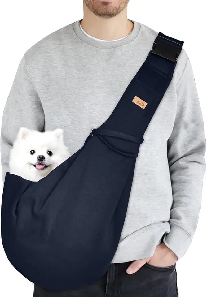 CUBY Dog and Cat Sling Carrier, Hands Free Reversible Pet Papoose Bag, Soft Pouch Adjustable, Suitable for Puppy Cats for Outdoor Travel (Blue, M)