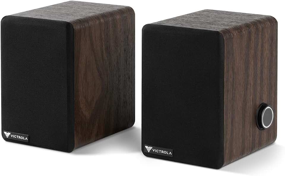 Victrola M1 Monitors – Powered Bookshelf Monitor Speakers, Bluetooth Wireless Streaming, Premium Stereo Sound, Pairs with Premiere T1 & More, RCA & Aux Input, Multi-Device Pairing (Black)