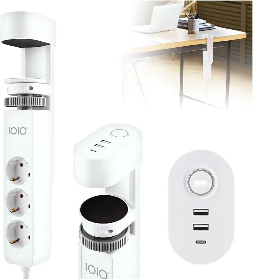 IOIO Tisch-Steckdosenleiste SL 3000 weiß | 3er Steckdose mit USB-A & USB-C | Mehrfachsteckdose | 3 Schutzsteckdosen | Tischsteckdose mit Schalter | Bürobedarf | 3680 W