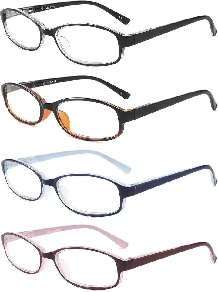 4 Pack Reading Glasses Blue Light Blocking with Spring Hinges,Colors Lightweight Readers for Women,Anti Glare UV Computer Eyeglasses 1.75