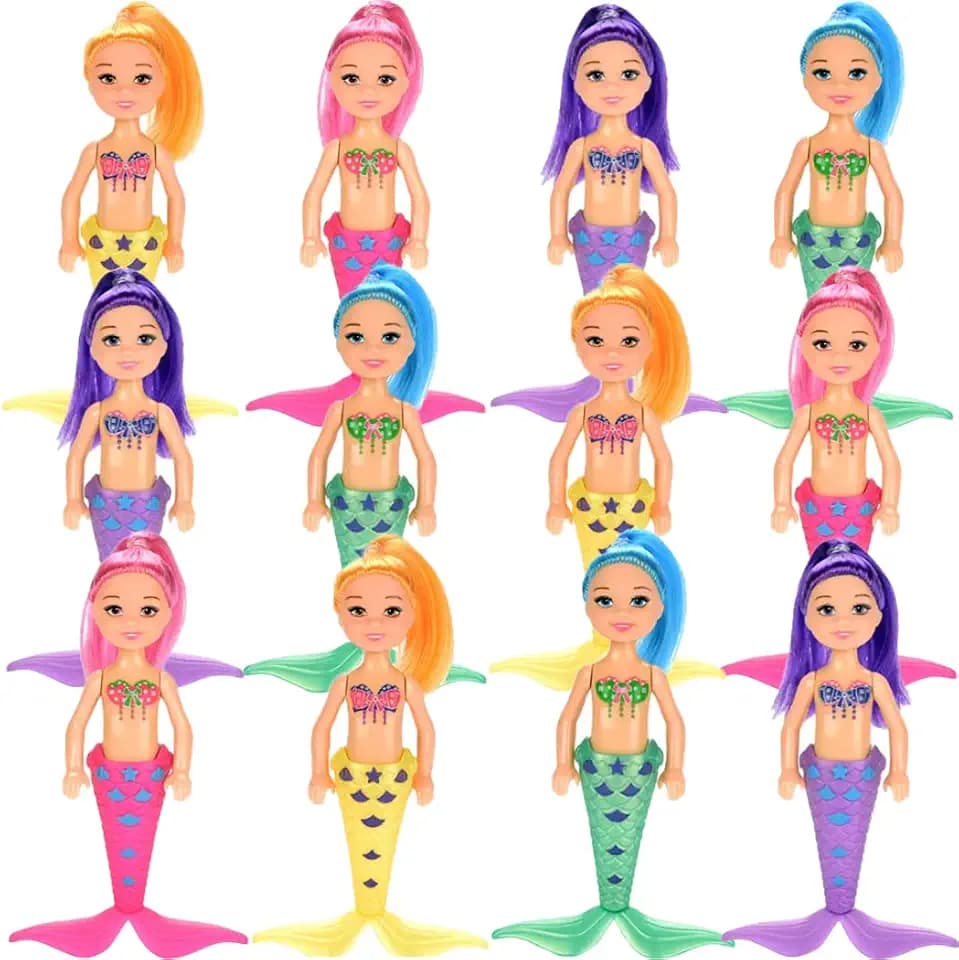 Liberty Imports 12 Pack Mermaid Dolls Pretend Playset - 6" Mini Figures Toy Bundle Set with Removable Accessories - Ideal for Kids, Girls, Party Favors and Imaginative Playtime