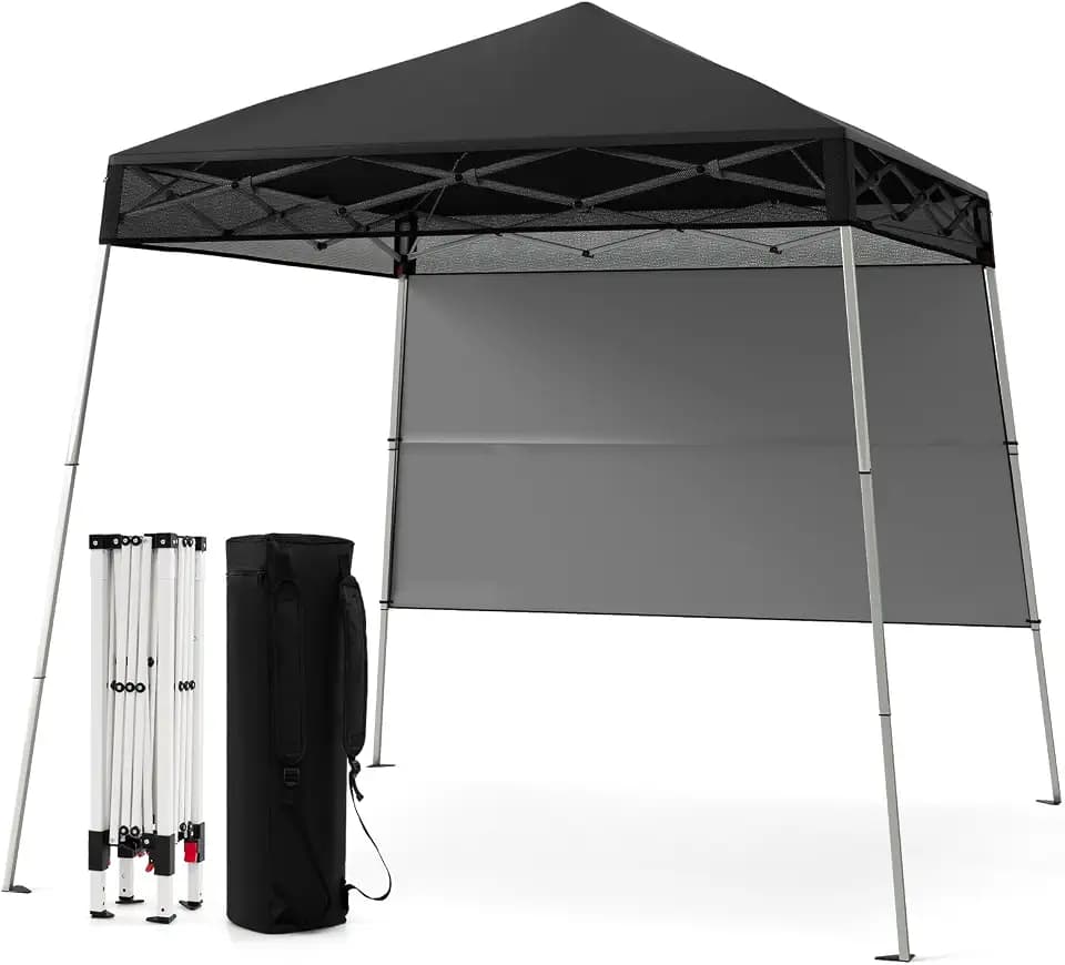 FANTASK Pop up Pavillon, Gartenpavillon Höhenverstellbar, Faltpavillon Wasserdicht & Winterfest, mit Seitenwand & Bodenhaken für Garten, Party (Schwarz)