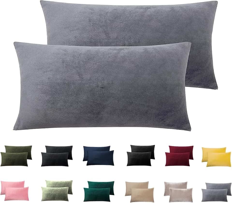 Soifox Fleecel-Kissenbezüge, 2 Stück, Grau – Winter-Thermo-Kissenbezüge mit Hotelverschluss, Flanell, weich, flauschig, dekorative Kissenbezüge, 50 x 75 cm, Grau