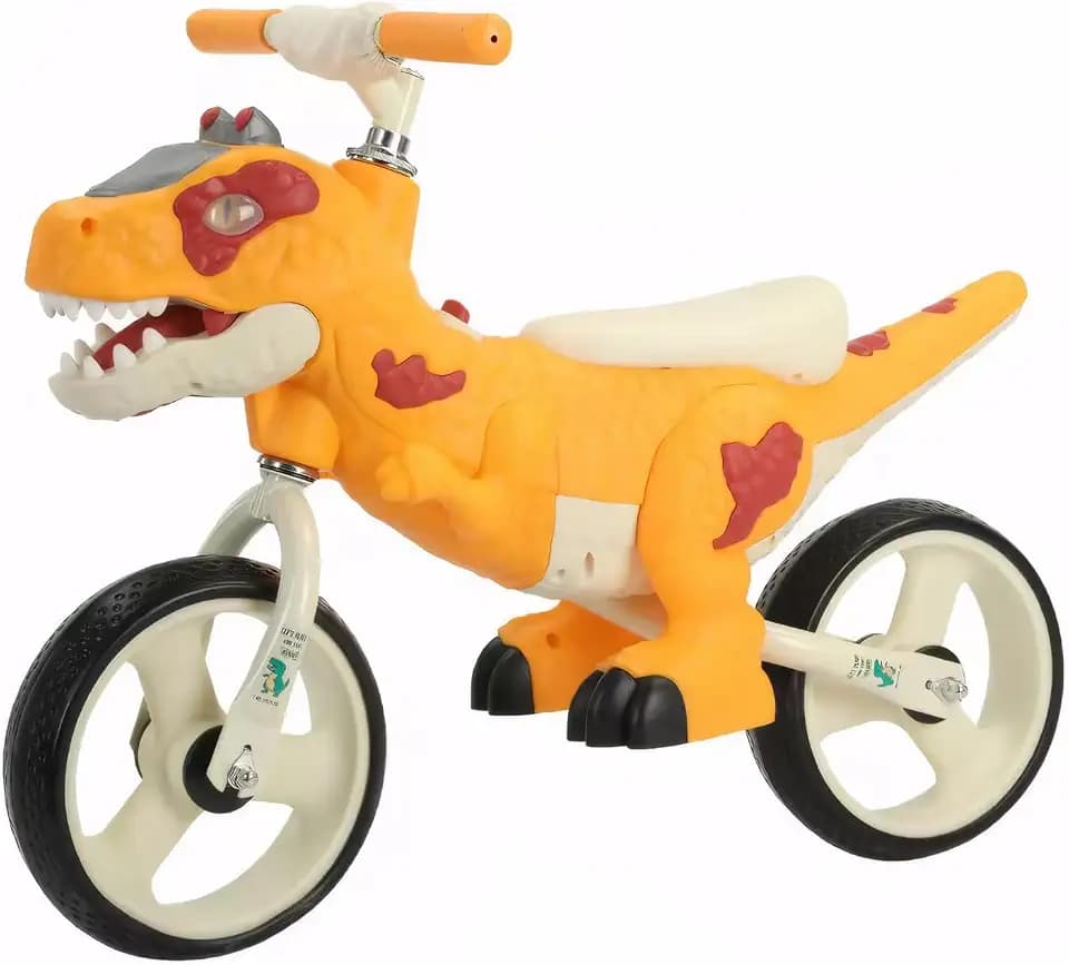 Dinosaur-Themed Toddler Balance Bike Toys for 3-7 Year Old Girls & Boys - Music & Lighting Effects, No-Pedal Training Bike, Best Gifts for Kids with Carbon Steel Frame & Adjustable Handlebar (Orange)