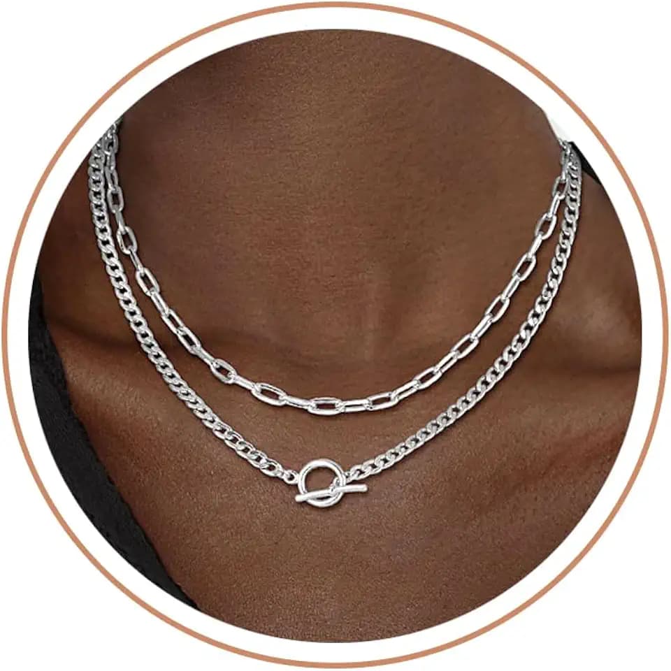 CHESKY 14K Gold Plated Layered Chain Necklace for Women