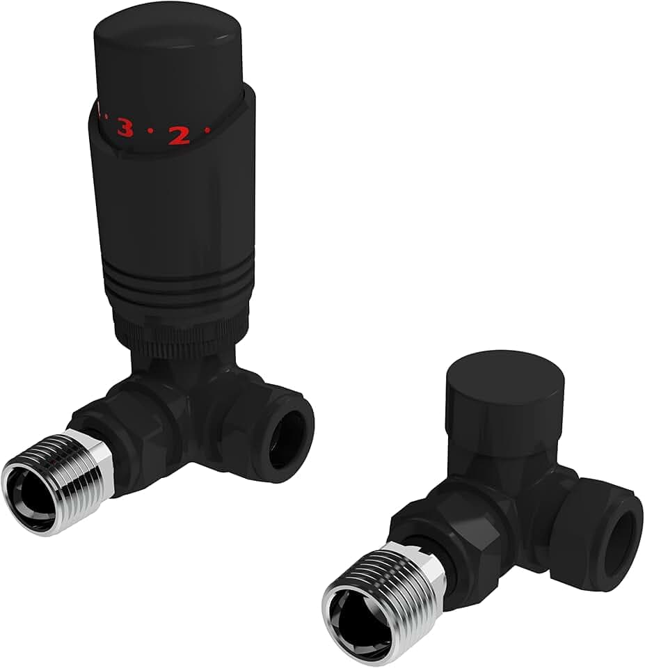 LavaTap Schwarzes Thermostat-Heizkörperventil, abgewinkelte Ecke oder gerade, mattschwarz, Heizkörper-TRV-Thermostatventile (Ecke) (BK-TRV301A)