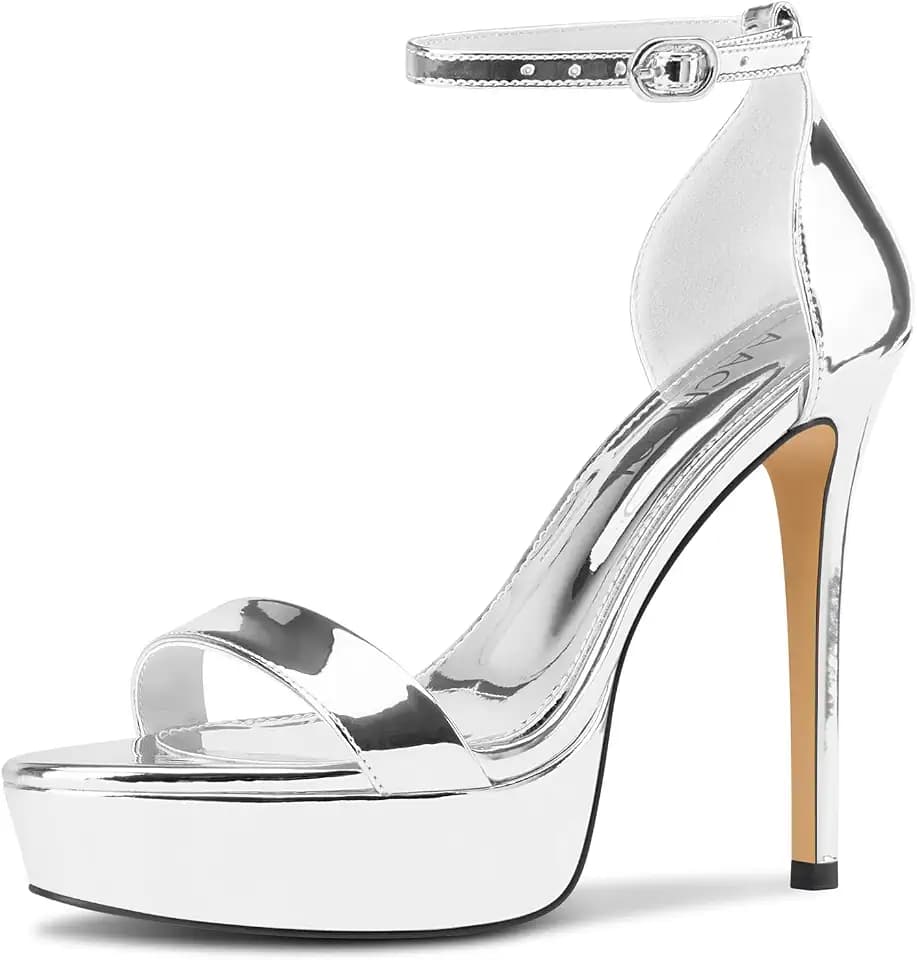 Aachcol Womens Platform Sandals Peep Open Toe Stiletto High Heels Ankle Strap Buckle Sexy Dress Shoes 5.1 Inches Heels