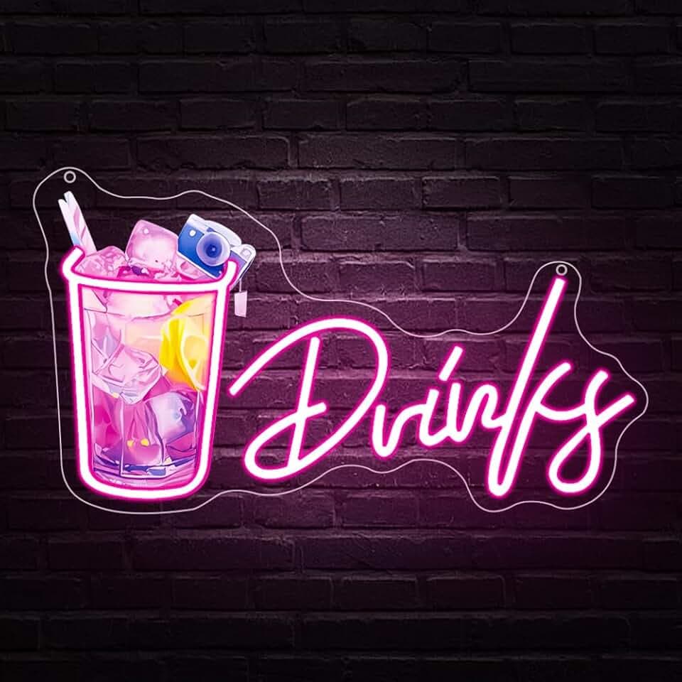 Drinks Getränke Neon Schild, Cocktail LED Leuchte für Bar, Home Bar, Pub, Party, Deko für Getränkeladen, Café Nachtclub, Geschenk für Barkeeper Cocktail Liebhaber