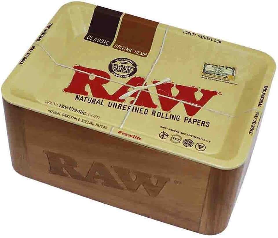 RAW Cache-Box Mini mit Tablett Abdeckung WOODEN CACHE BOX MINI - 17,5 x 12,5 x 8,5 cm Beige
