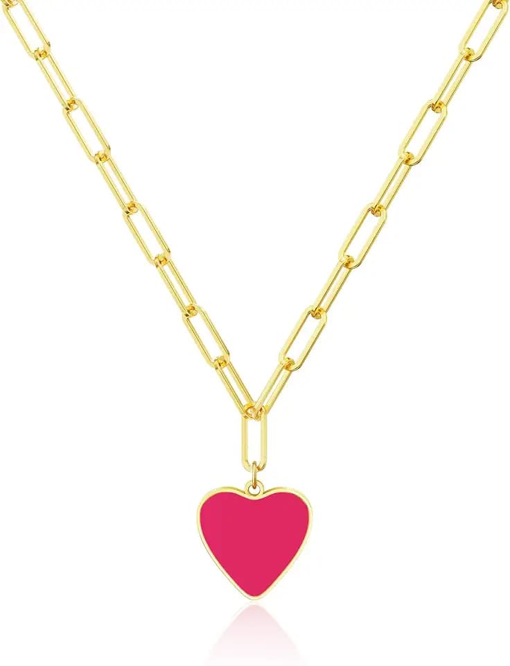 Tewiky Cute Heart Necklace Tiny 14K Gold Plated Heart Pendant Necklaces
