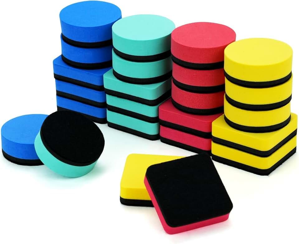 24 Stück Mini Magnetisch Whiteboard Schwamm (4 Farben)
