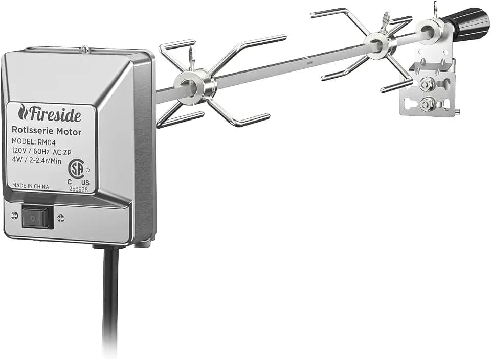 TURBRO Stainless Steel Rotisserie Kit for Gas Grills with A Cookbox up to 39’’ - Includes 4W Electric Motor, 34’’ - 45’’ × 5/16" Square Spit Rod, Meat Forks, Counterweight - Ideal for Outdoor BBQ