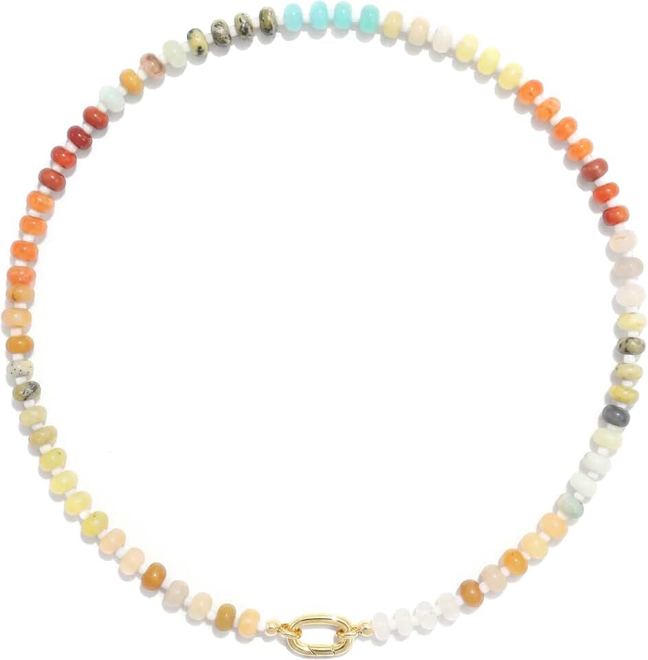 CONRAN KREMIX Colorful Stone Beaded Necklace for Women,Natural Gemstone Bead Choker Necklaces Boho Summer Beach Layering Necklace Jewelry Gift for Women