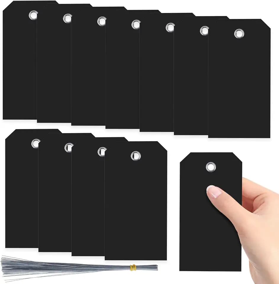 Swpeet 200pcs schwarz 4,72 "x2,36" wasserdicht schreibbares Augenloch Kunststoff-Tags mit Drähten Sortiment-Kit, hängende Tags befestigtes Augenloch-Blank-Tag für die Etikettierung von Gepäck