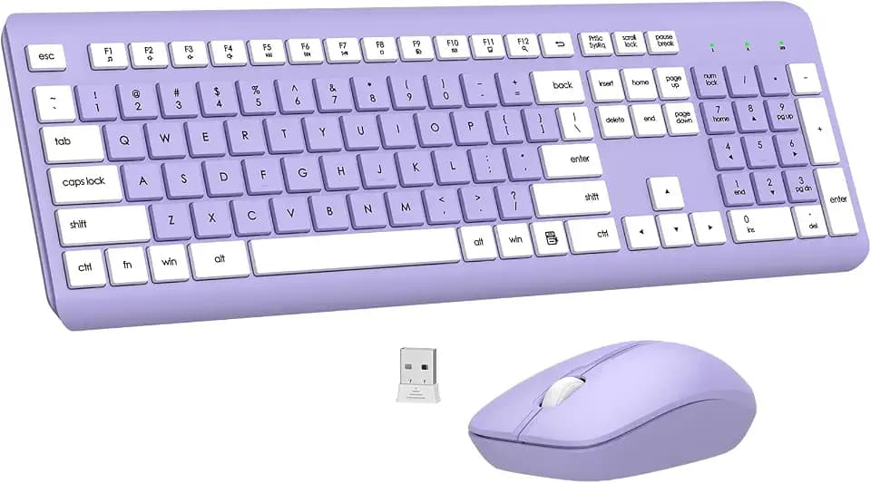 Wireless Keyboard and Mouse Combo, MK258 Full Size Silent Keyboard (Purple)