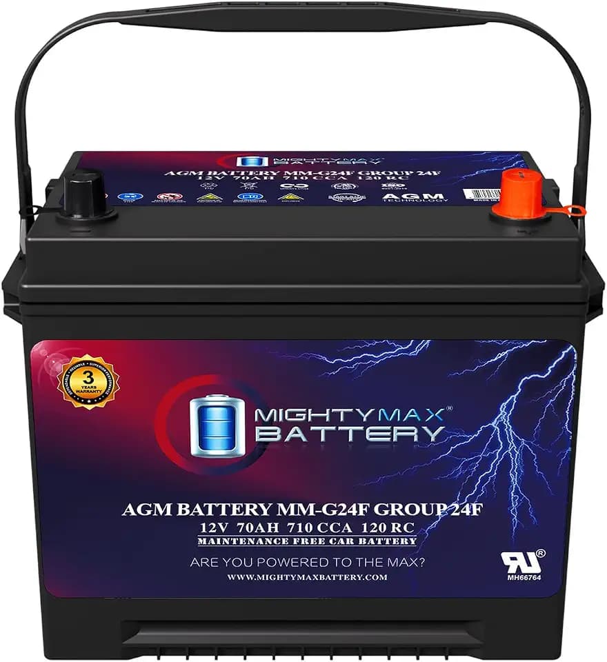 Mighty Max Battery MM-G24F Start and Stop Car BCI Group Size 24F 12V 70Ah, 120RC, 710 CCA Rechargeable AGM Car battery