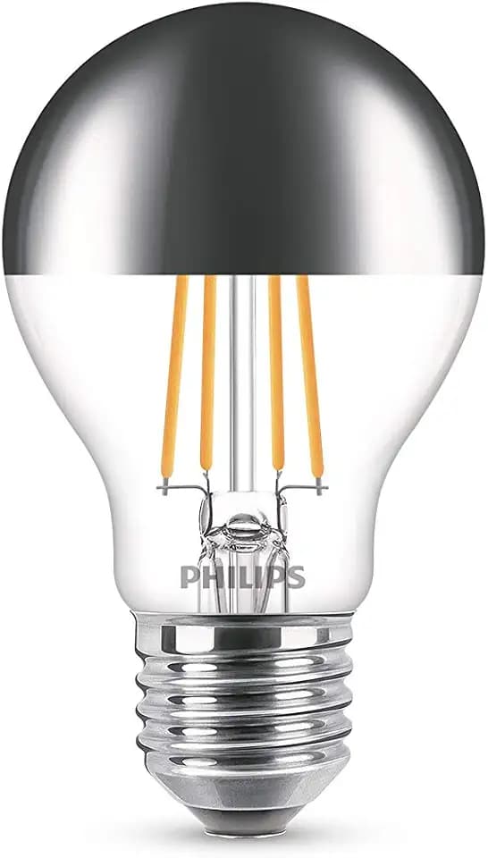 Philips LED Classic Filament Lampe E27 (50 W), dimmbare Kopfspiegellampe mit warmweißem Licht und Klarglas, verspiegelte Kuppel für indirekte Beleuchtung