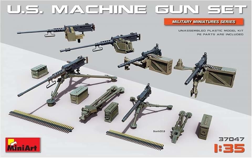 MiniArt 37047 1:35 US Maschinengewehr Set (6)-originalgetreue Nachbildung, Modellbau, Plastik Bausatz, Basteln, Hobby, Kleben, Modellbausatz, Zusammenbauen, unlackiert