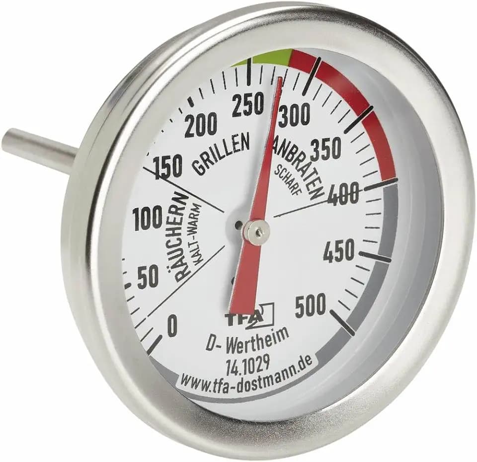 TFA Dostmann 141029 BBQ Thermometer, Analog, 14.1029, zur Garraumtemperaturmessung, für den Grill/Smoker, aus Edelstahl, 18/8, Silber, Ø 52 x H 67 mm