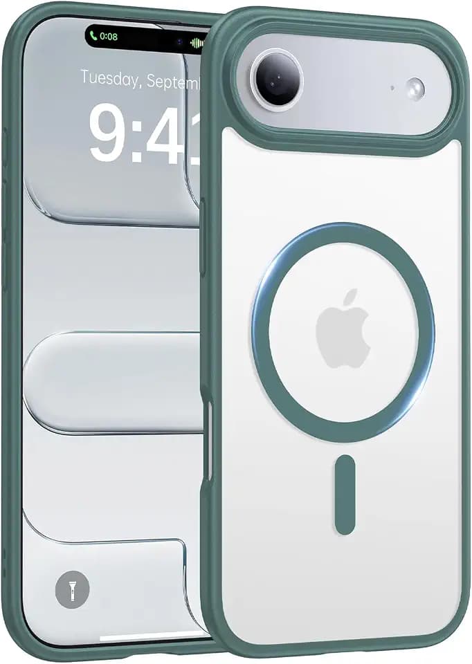 Magnetic for iPhone Air Case 2025,[Anti-Slip][Compatible with MagSafe][Military Grade Drop Protection] Shockproof Protective Translucent Matte Phone Case for iPhone 17 Air Case,Night Green