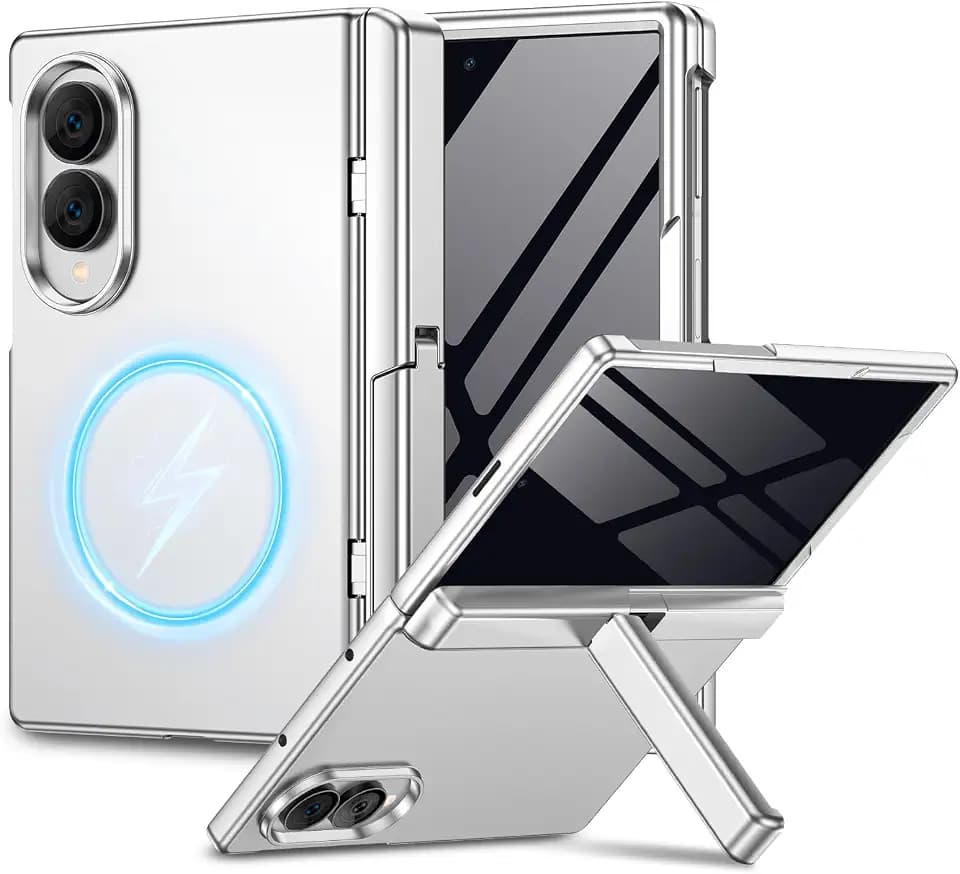 Magnetic for Samsung Galaxy Z Fold 8 Case with Hidden Kickstand Silver