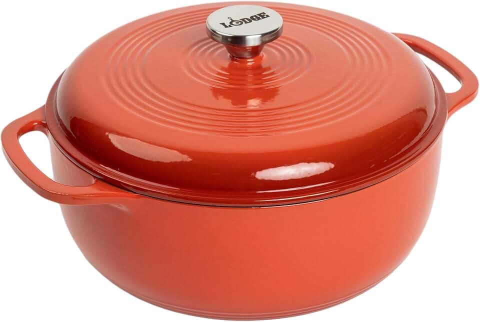 Lodge Essential Enamel Cast Iron Dutch Oven, 6 Quart, Poppy