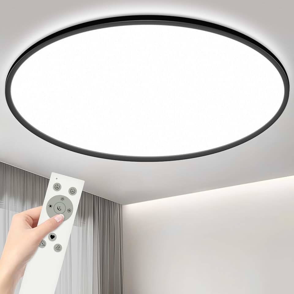 40W LED Deckenleuchte Dimmbar, Ø50CM Deckenlampe mit Fernbedienung | 3000-6500K Modern Ultra Dünn, Rund Deckenleuchten Flach für Wohnzimmer Schlafzimmer Kinderzimmer Büro Küche, Schwarz