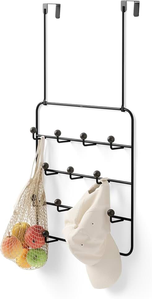 Umbra Estique Türgarderobe ohne Bohren, 14 Haken Stahl, Schwarz/Walnuss