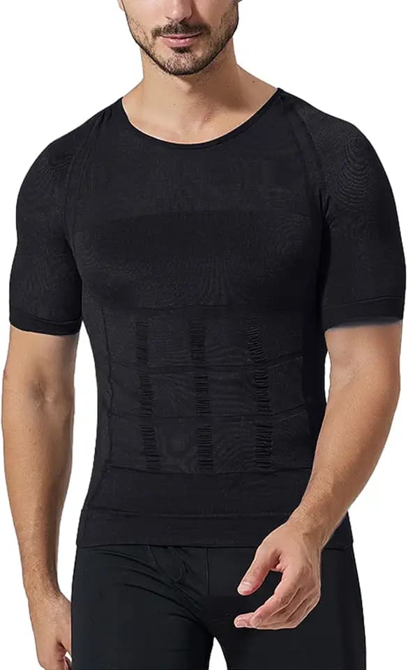 Herren Kompressionsshirt Kurzarm Unterhemd Body Shaper Schlankheits Tee Top Bauch Kontrolle Shapewear
