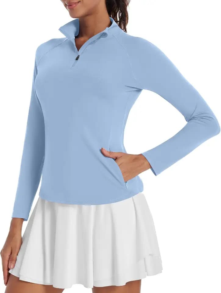 Runhit Women's Quarter Zip Pullover with Pockets Long Sleeve Golf Tennis Shirts UPF 50 Sun Protection Workout Athletic Tops