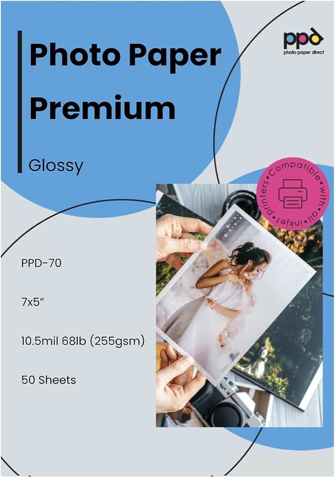PPD 100 Sheets 5x7" Photo Paper Glossy for Inkjet Printer