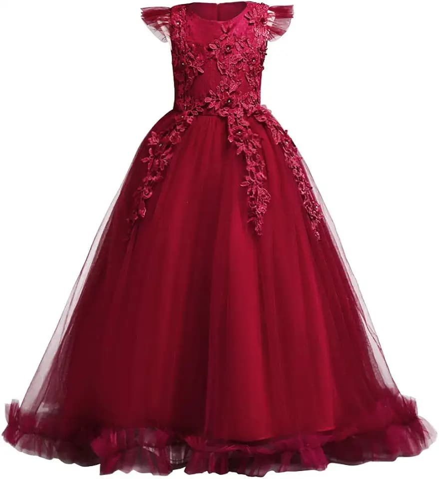 Flower Girls Maxi Dress Bridesmaid Wedding Pageant Party Princess Communion Floral Boho Vintage Lace Dance Gown