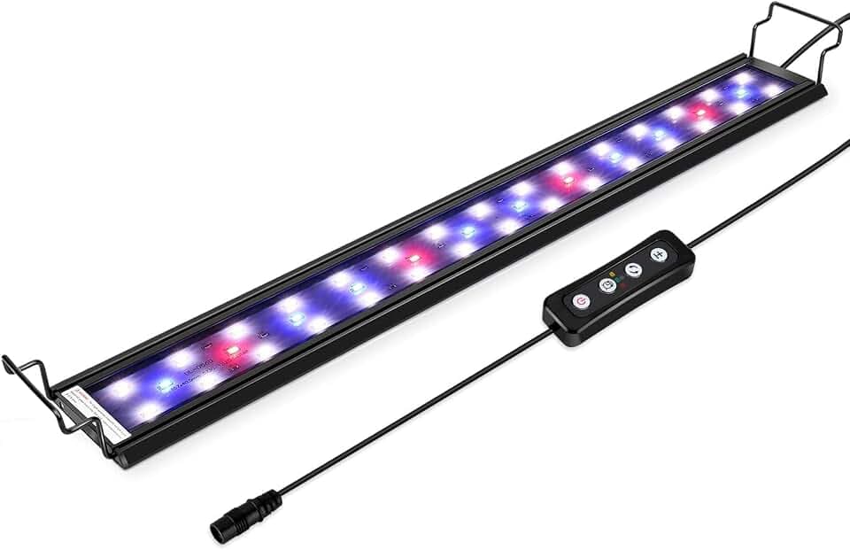 hygger 32W Aquarium LED Beleuchtung, Lampe mit Timer, dimmbare, LED Aquarium Licht mit Verstellbarer Halterung für 117-132cm Aquarium Fisch Tank Fisch Pflanze(Weiß & Blau & Rot Licht)