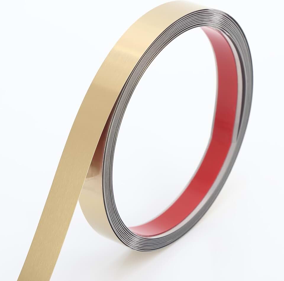 Coengwui Peel and Stick Metal Molding Trim, Self-Adhesive Stainless Steel for Wall, Fireplace, Mirror Edging and Craft Decoration (Brushed Gold, 20ft x 1in)