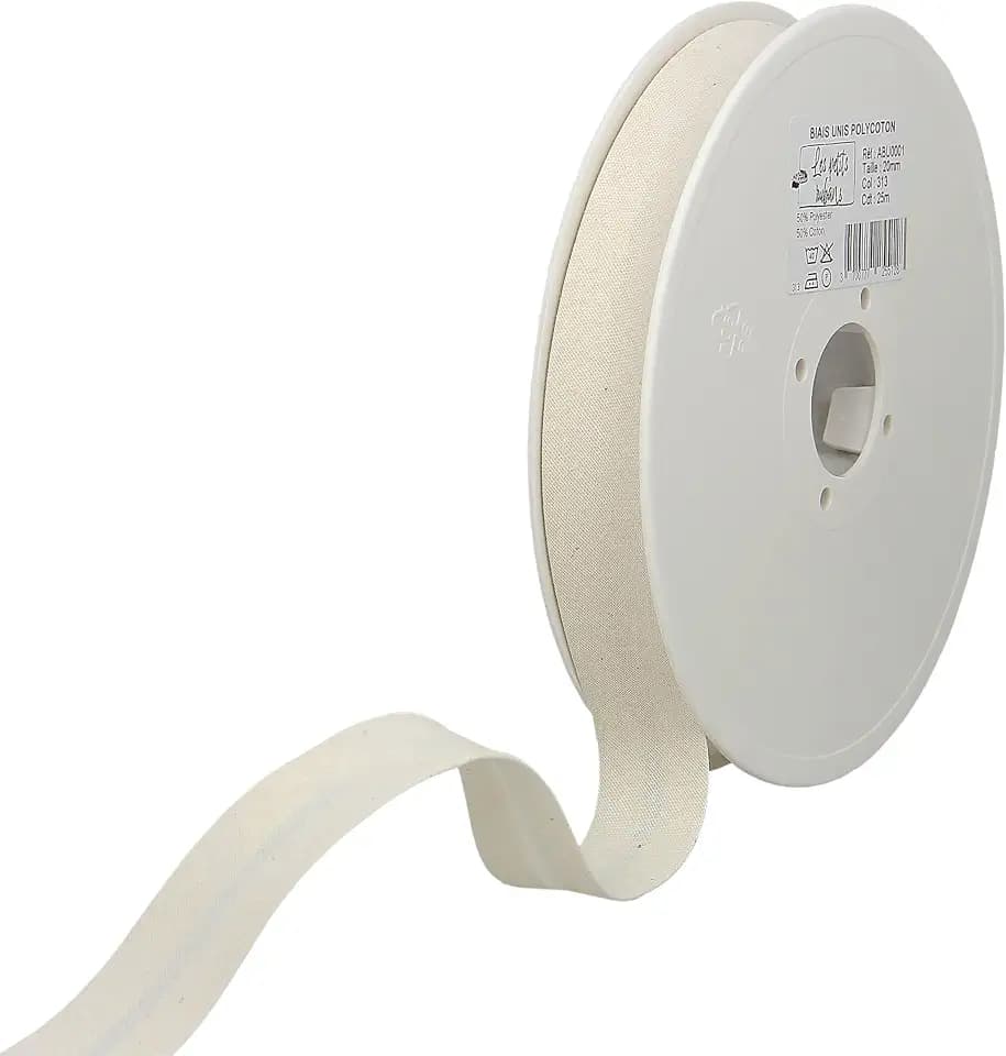 Schrägband – 20 mm breit, gefaltet 10 mm, 25 m Rolle, 50% Baumwolle, 50% Polyester, Bordüre zum Nähen, Banner, Polster, Möbel, Paspeln, Kleidung, Decken