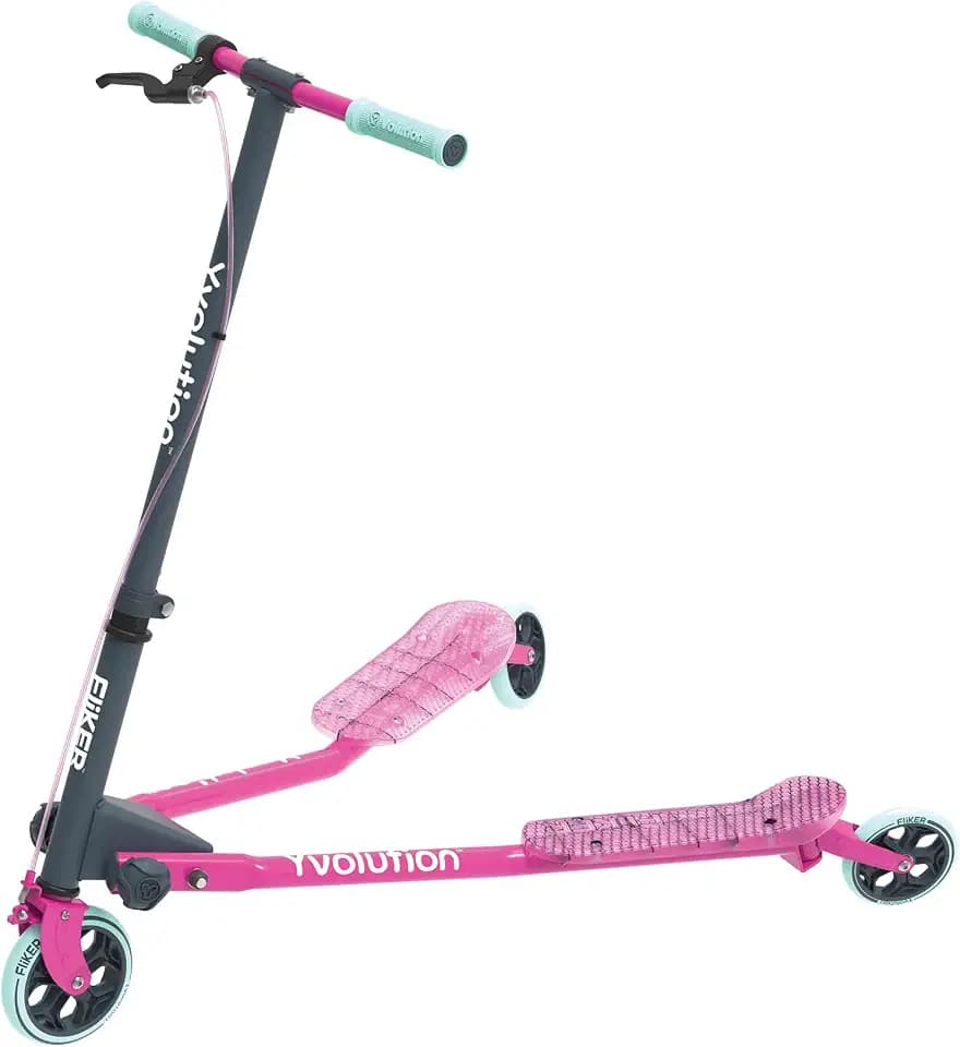 Yvolution Fliker A3 Drift Scooter, 3 Wheels Kids Wiggle Scooter, Foldable, Handbrake, Caster Wheels, for Boys and Girls Aged 7+ Years Old, Max Weight 175lbs