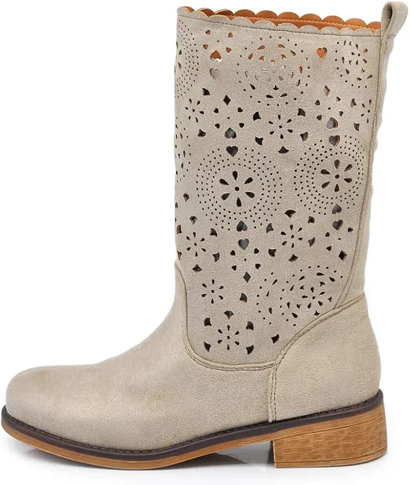 IF Fashion Damen-Stiefel für Frühling und Sommer, perforiert, Biker-Schnallen, LY70-1, Schwarz - Ly70 Schwarz - Größe: