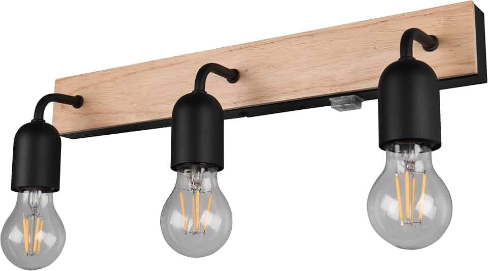 Trio Leuchten Badezimmer Wandleuchte Arturo 284470332, Metall Schwarz matt, Holz naturbelassen, exkl. 3x E27