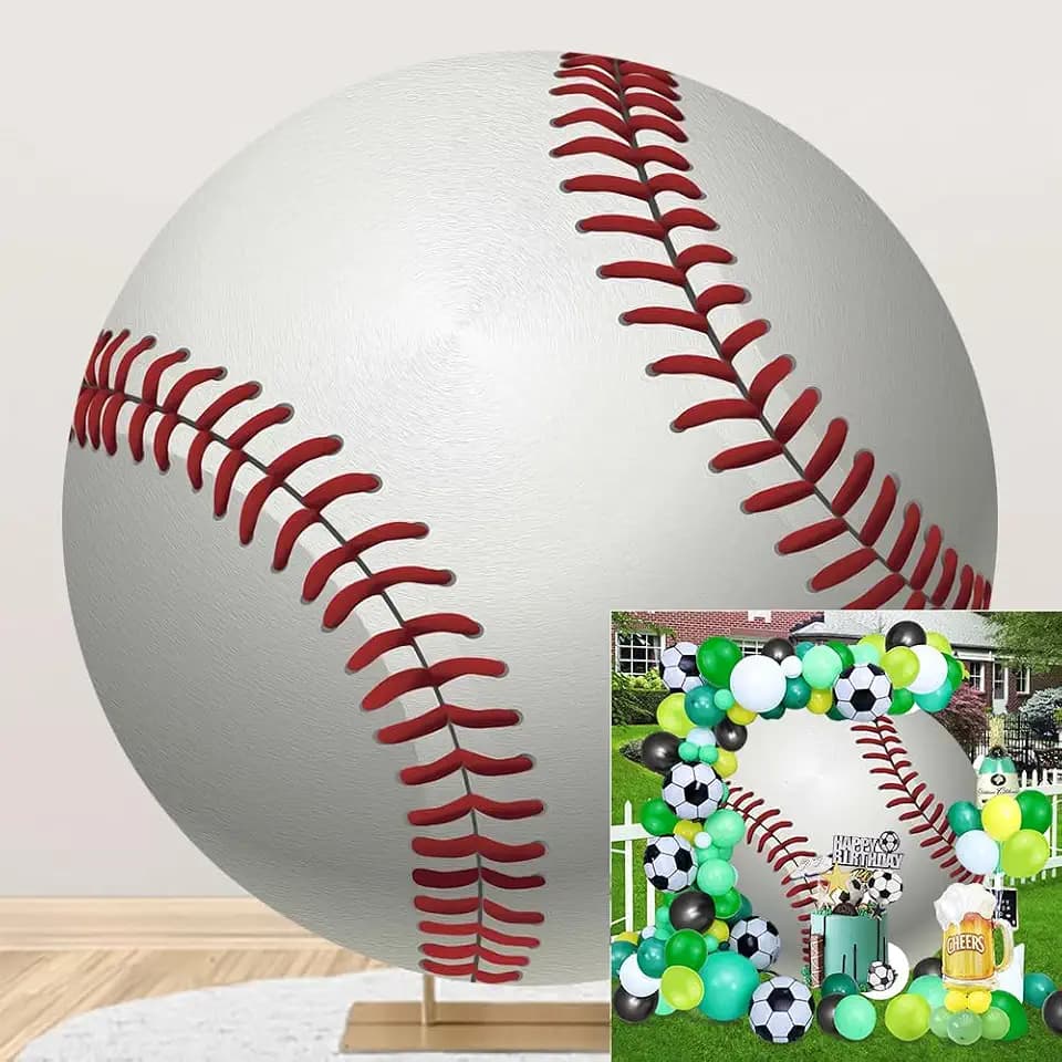 7.2x7.2ft Diameter Baseball Birthday Round Backdrop Cover Red White Sports for Boy Kids Athlete Newborn Gender Reveal Party Photography Background Cake Table Banner Decorations